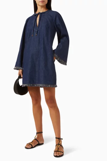 Rhiannon Fringe Mini Dress in Denim