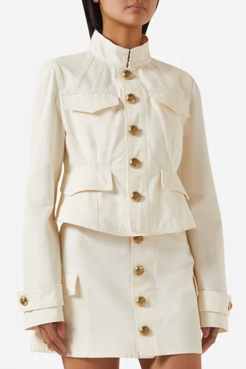 Crop High-neck Jacket in Cotton Twill