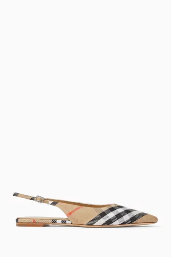 Birdie Slingback Flats in Metallic Check Canvas
