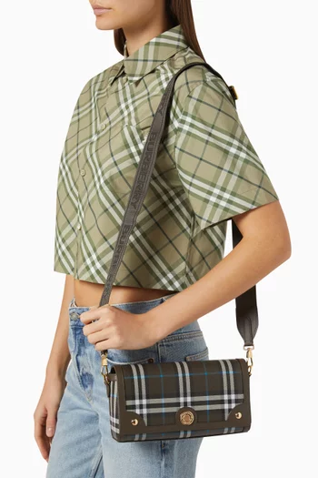 Note Check Shoulder Bag in Coated Cotton Blend