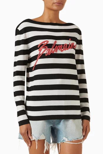 Striped Logo Sweater in Merino Wool