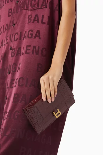 Small Hourglass Flat Pouch in Croc-embossed Calfskin