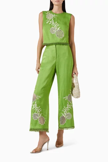 بلوزة لويزا مطرزة مزيج كتان