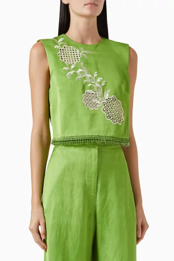 بلوزة لويزا مطرزة مزيج كتان