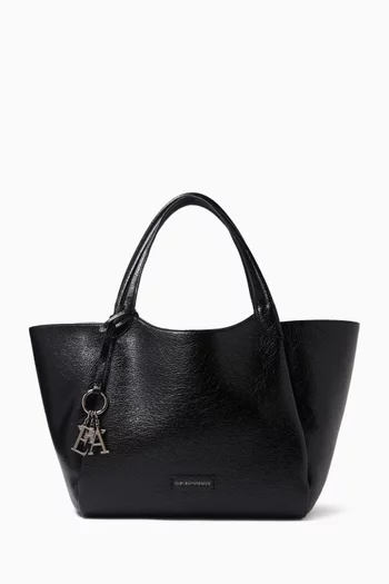 حقيبة يد مقاس XL بحلية شعار الماركة جلد