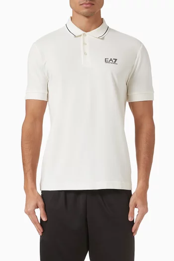 EA7 Logo Polo Shirt in Cotton Piqué
