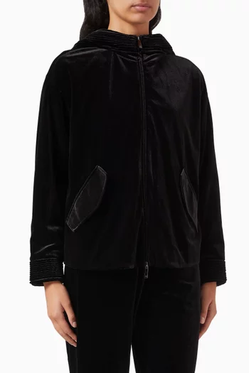 Hooded Zip Jacket in Velvet