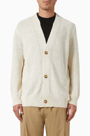 V-neck Cardigan in Linen-blend Knit