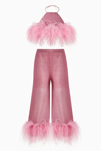 Lumière Plumage Feather-trimmed Crop Top