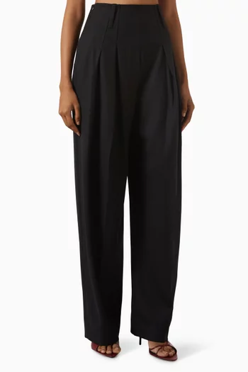 High Waist Cinch Trousers in Wool Blend