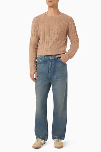 سترة بغرزة الضفيرة وشعار SRC مزيج كشمير