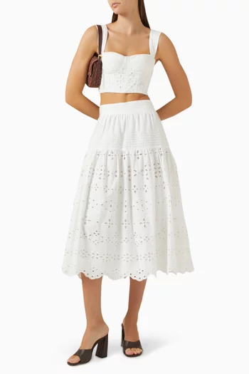 Broderie Anglaise Midi Skirt in Cotton Poplin