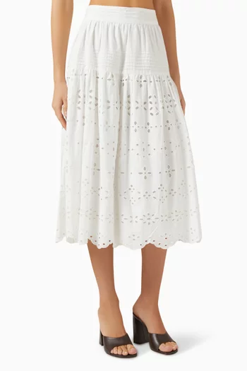 Broderie Anglaise Midi Skirt in Cotton Poplin