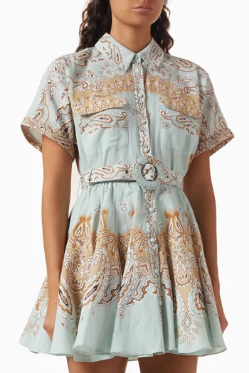 Belted Mini Dress in Linen Blend