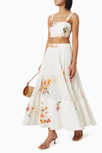 Saba Floral-print Midi Skirt in Viscose Blend