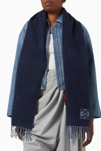 Anagram Embroidered Scarf in Wool & Cashmere-blend