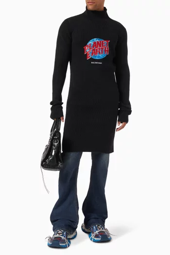 Planet Earth Turtleneck Sweater in Cotton Knit
