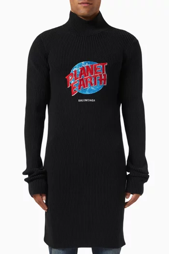 Planet Earth Turtleneck Sweater in Cotton Knit