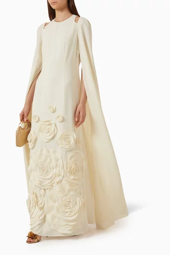 Quincy 3D Floral Applique Dress in Crepe