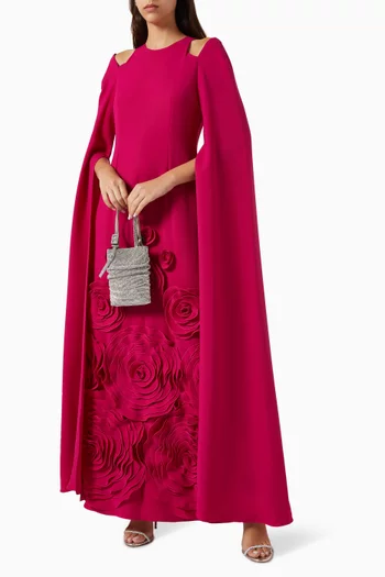 Quincy 3D Floral Applique Dress in Crepe