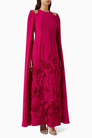 Quincy 3D Floral Applique Dress in Crepe