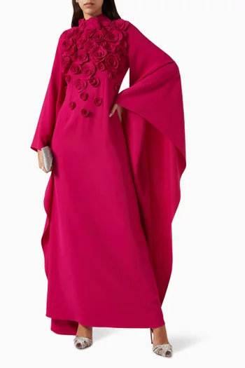 Imara 3D Floral Applique Kaftan in Crepe