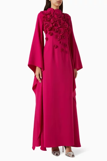 Imara 3D Floral Applique Kaftan in Crepe