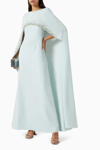 Adira Embellished Cape Dress in Crepe