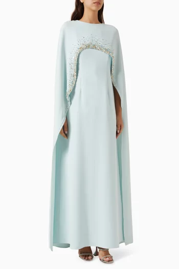 Adira Embellished Cape Dress in Crepe
