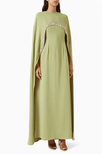 Adira Embellished Cape Dress in Crepe