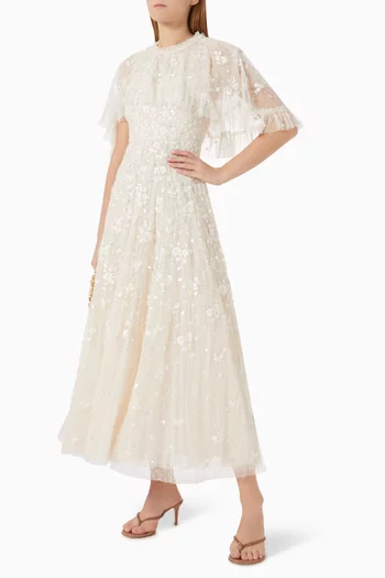 Dahlia Ditsy Short Cape Ankle Gown in Tulle