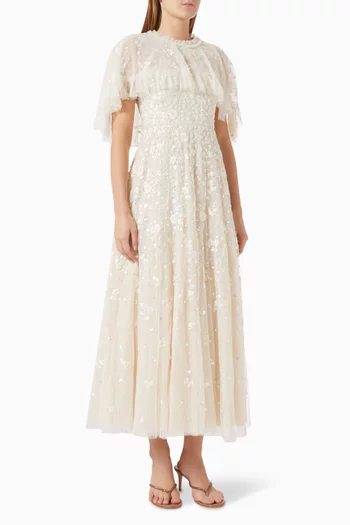 Dahlia Ditsy Short Cape Ankle Gown in Tulle