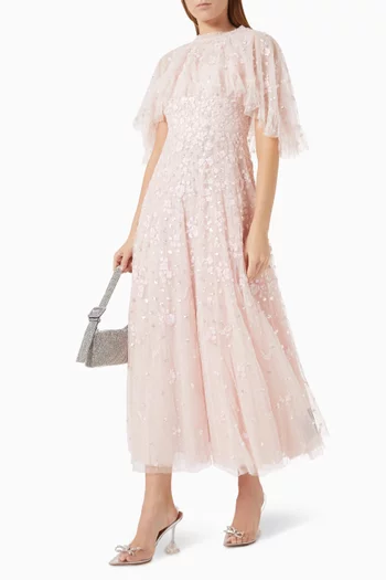 Dahlia Ditsy Short Cape Ankle Gown in Tulle