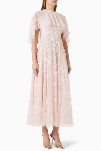 Dahlia Ditsy Short Cape Ankle Gown in Tulle