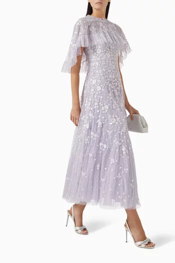 Dahlia Ditsy Short Cape Ankle Gown in Tulle