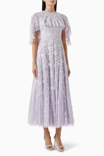 Dahlia Ditsy Short Cape Ankle Gown in Tulle