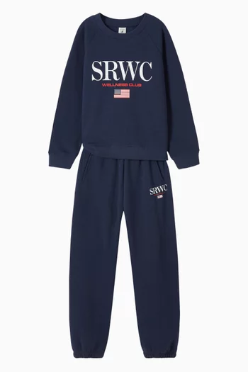 سويت شيرت بشعار الماركة بتصميم بحرية صوف قطني