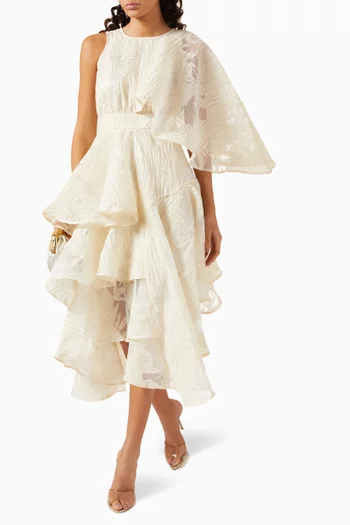 Jacquard Ruffled Midi Dress
