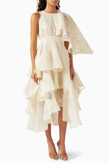 Jacquard Ruffled Midi Dress