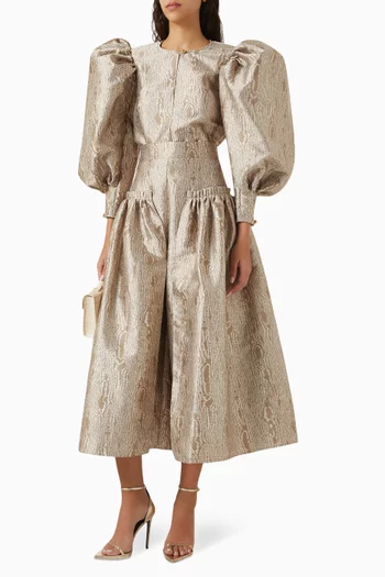 Jacquard Puffed-sleeve Blouse