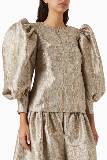 Jacquard Puffed-sleeve Blouse