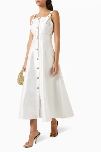 Jacquard Buttoned A-line Midi Dress