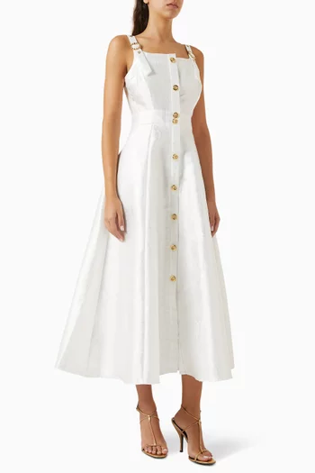 Jacquard Buttoned A-line Midi Dress