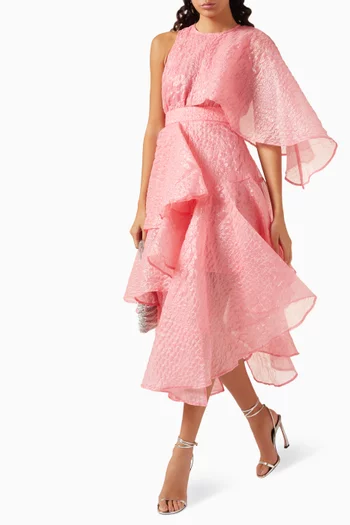 Jacquard Ruffled Midi Dress