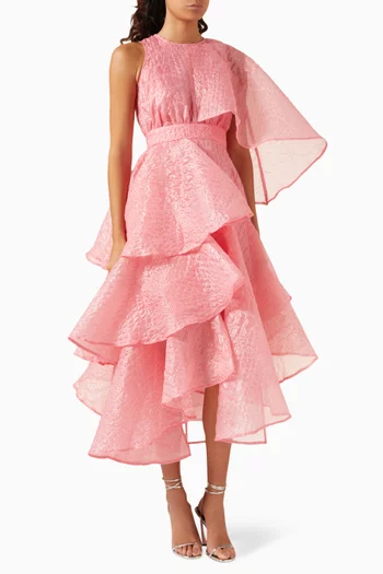 Jacquard Ruffled Midi Dress