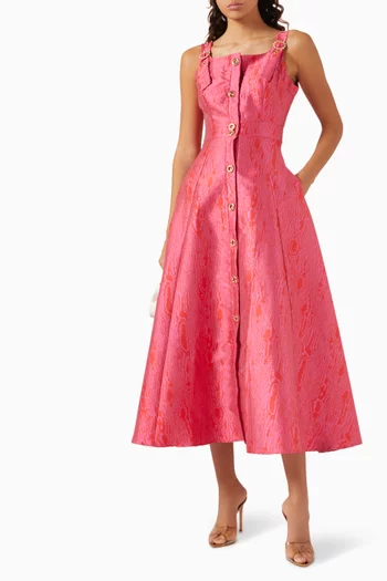 Jacquard Buttoned A-line Midi Dress