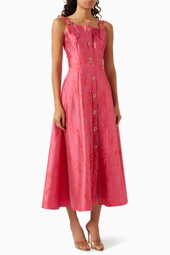 Jacquard Buttoned A-line Midi Dress