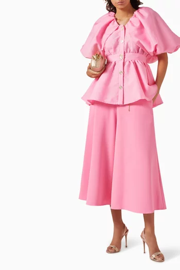 Puffed-sleeve Buttoned Blouse