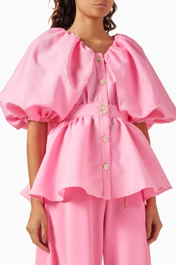 Puffed-sleeve Buttoned Blouse