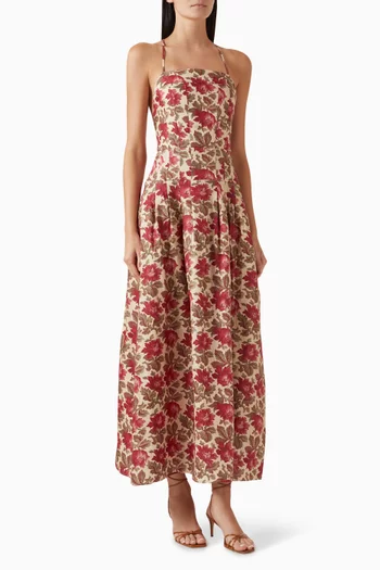 فستان روزالي متوسط الطول كتان